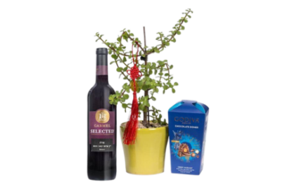 תמונה של מארז עץ השפע עם יין ושוקולד